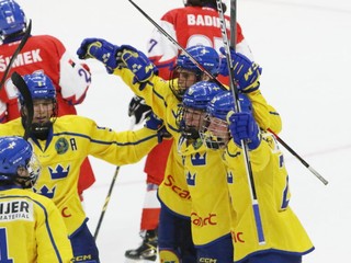 Radosť hokejistov Švédska na Hlinka Gretzky Cupe 2022. 