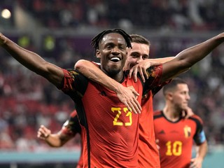 Michy Batshuayi a belgická radosť na MS vo futbale 2022.