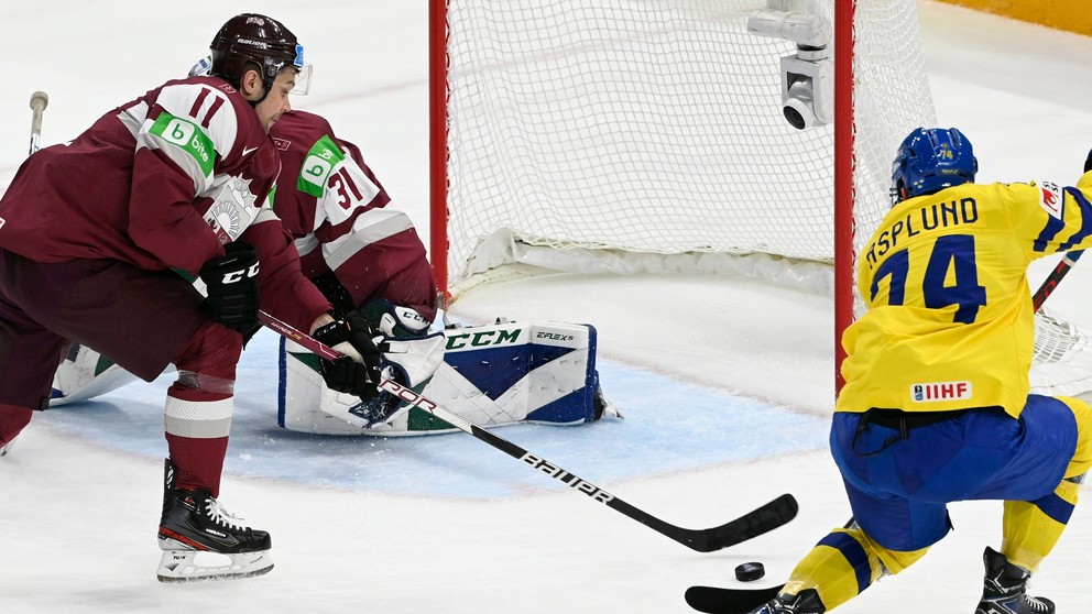 Zápas Švédsko - Lotyšsko na MS v hokeji 2022.
