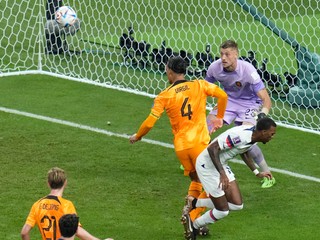 Američan Haji Wright strieľa gól do siete Holandska.
