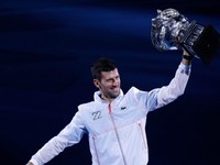 Novak Djokovič po triumfe na Australian Open 2023.