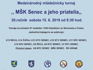 20.ročník medzinárodného mládežníckeho futbalového turnaja MŠK Senec a jeho priatelia v sobotu 15.6.2019