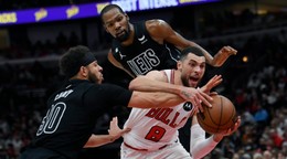 Basketbalista Chicaga Zach LaVine v zápase proti Brooklynu.