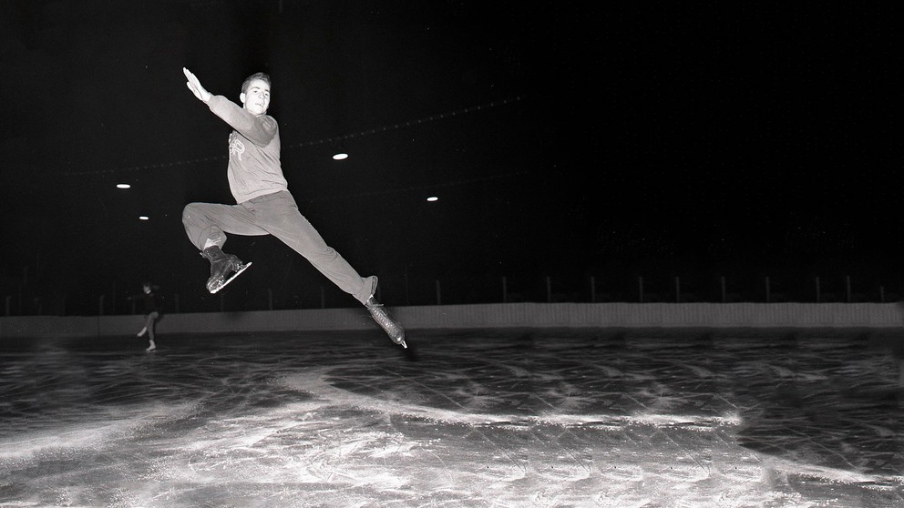 Karol Divín počas tréningu na majstrovstvách Európy 1958