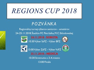 REGIONS CUP 2018 sa uskutoční v dňoch 24-25.11. 2018 na štadióne FC Petržalka