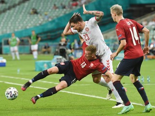 Momentka zo zápasu Česko - Dánsko vo štvrťfinále ME vo futbale (EURO 2020 / 2021).