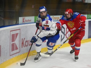 Momentka zo zápasu Slovensko U18 - Rusko U18 z finále Hlinka Gretzky Cup 2021.