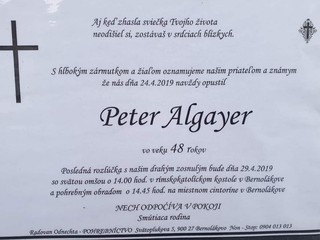 Zomrel Peter Algayer