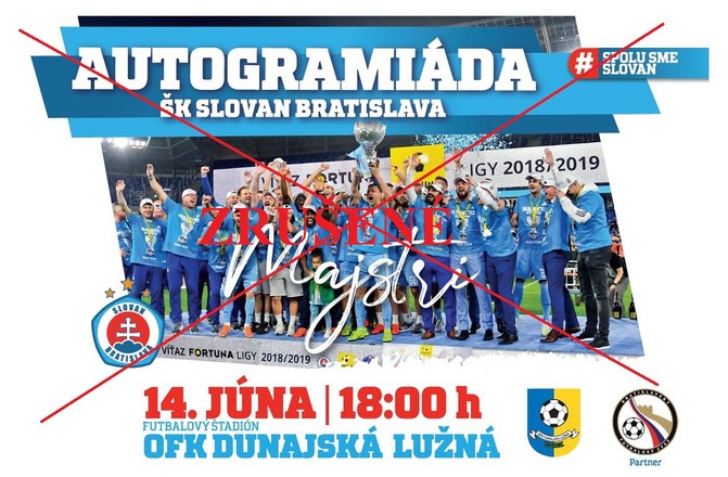 POZOR!!! Autogramiáda futbalistov ŠK Slovan Bratislava je zrušená
