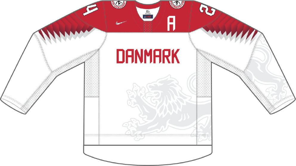 Dánsko na MS v hokeji 2021 - dresy doma.