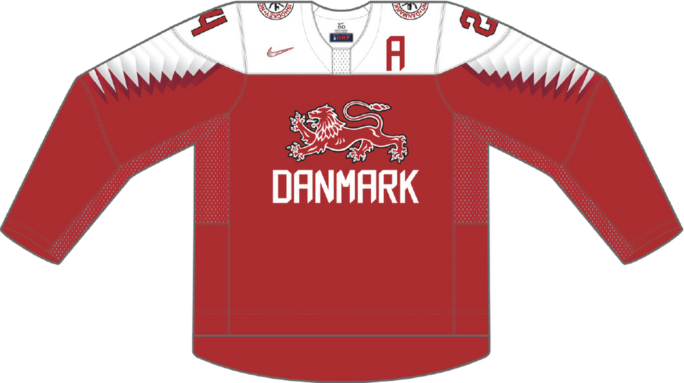 Dánsko na MS v hokeji 2021 - dresy vonku.