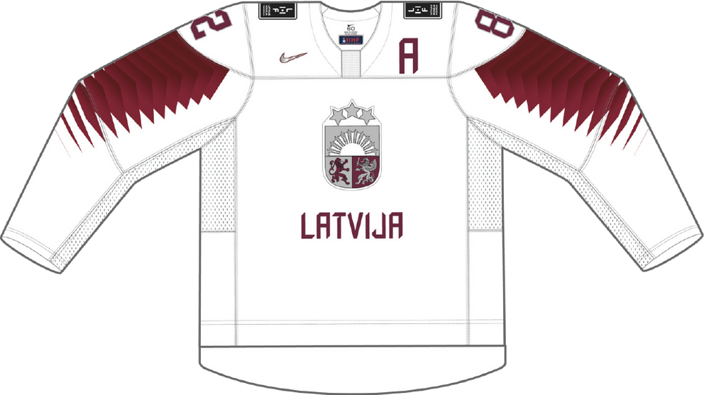 Lotyšsko na MS v hokeji 2021 - dresy doma.