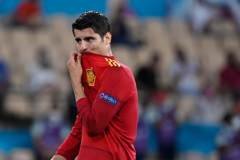 Álvaro Morata v zápase Španielsko - Švédsko na EURO 2020.