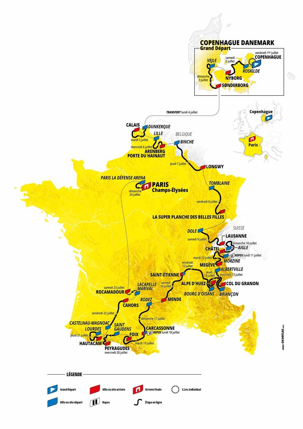 Mapa trasy Tour de France 2022.