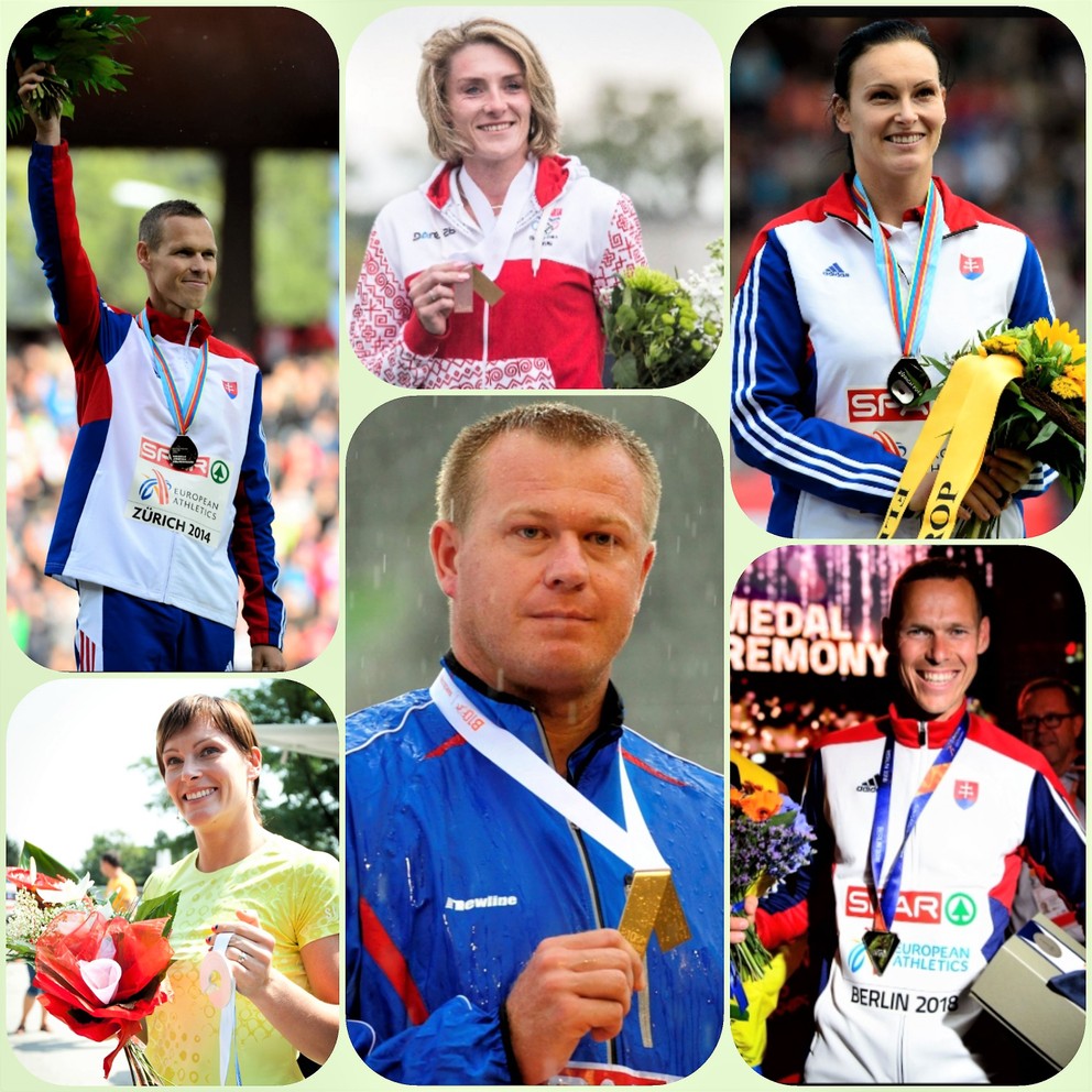 Doterajší slovenskí medailisti na ME v atletike - Libor Charfreitag (zlato), Martina Hrašnová (2x striebro), Matej Tóth (2x striebro) a Lucia Klocová (bronz).