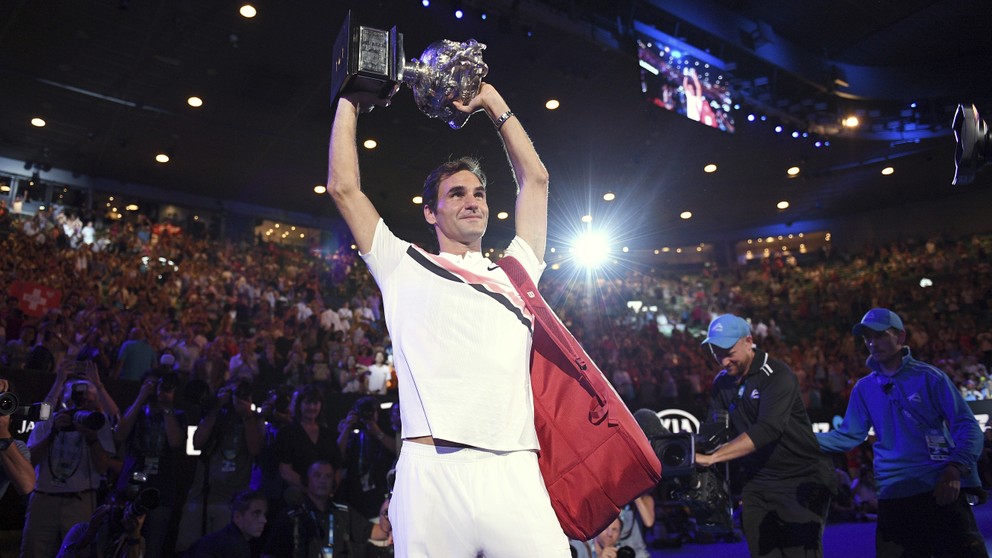 Roger Federer po triumfe na Australian Open 2018.