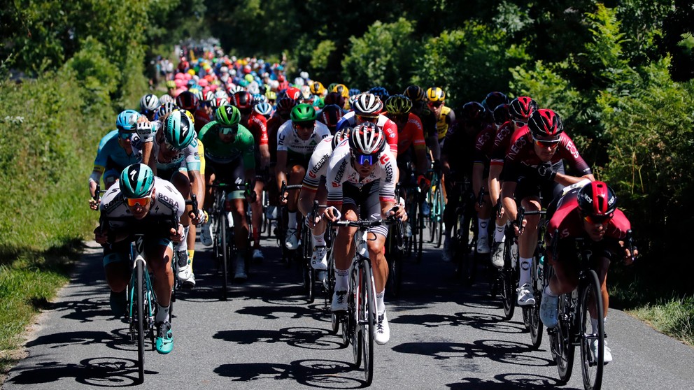 Na snímke pelotón cyklistov na trati desiatej etapy pretekov Tour de France zo Saint-Flour do Albi (217 km) 15. júla 2019.