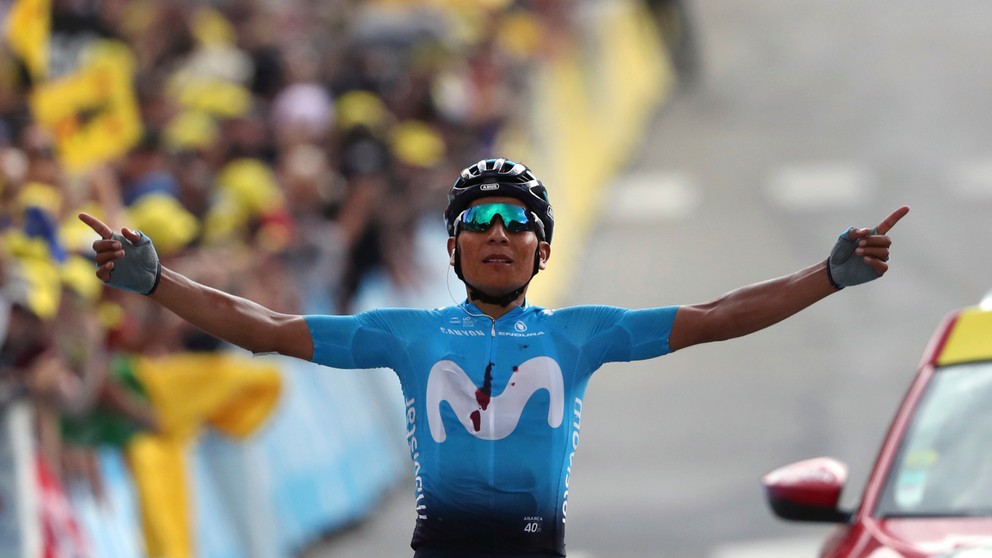 Nairo Quintana v cieli 18. etapy na Tour de France 2019.